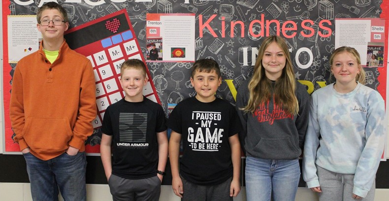 TVMS May Students of the Month - Patrick Bosler, Conner Powell, Leland Gerry, Emilee Grafe, & Kaydee Davidson
